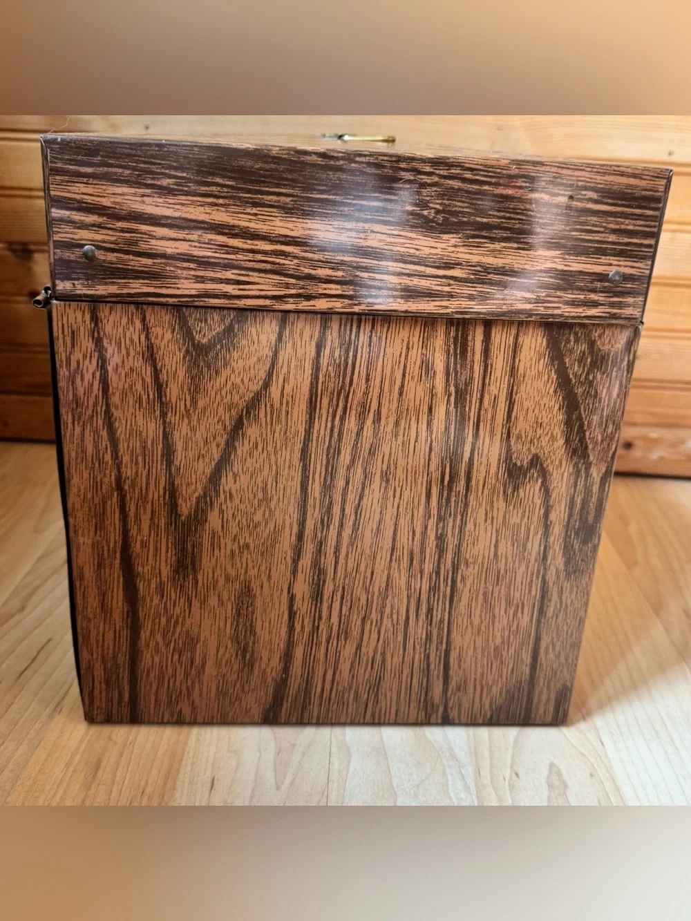 Ballonoff Porta-File VTG Mid-Century Metal Box Woodgrain Design Brass Hardware
